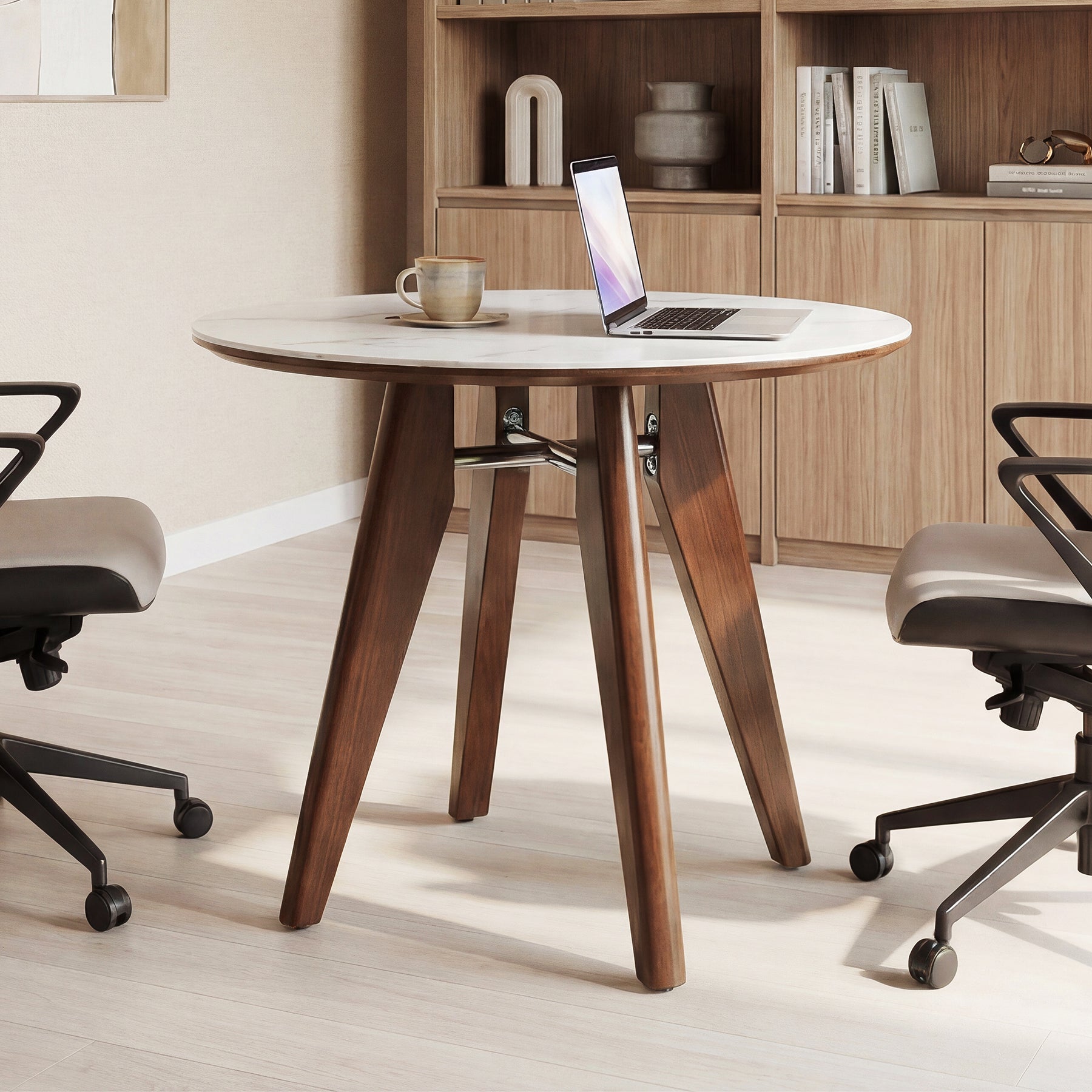 31" Conference Table, Solid Wood Meeting Room Table with Sintered Stone Tabletop
