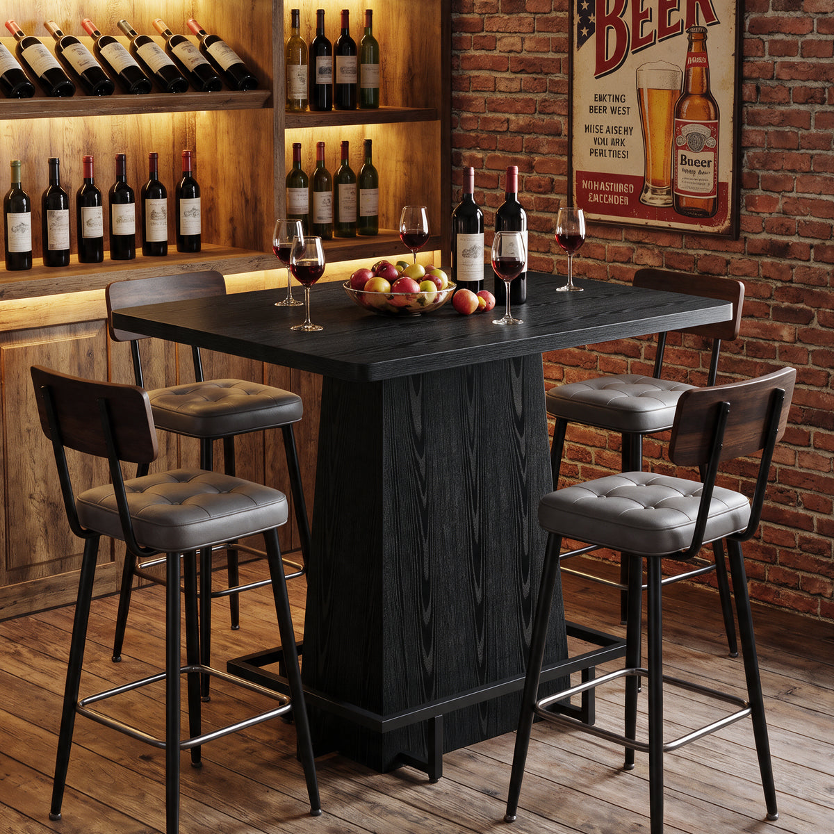 47 Inch Bar Table with Metal Footrest, Industrial Farmhouse Pub Table for Kitchen and Home Bar