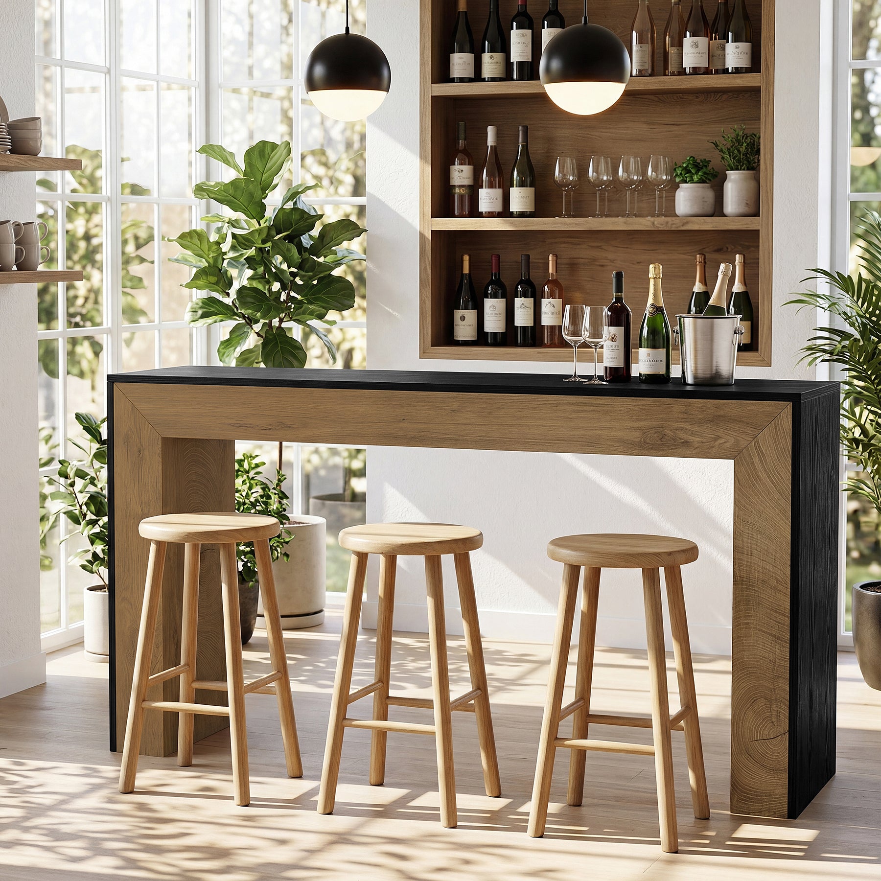 63" Counter Height Bar Table, Modern Industrial High Top Dining Table with Sturdy Base for Kitchen or Home Bar