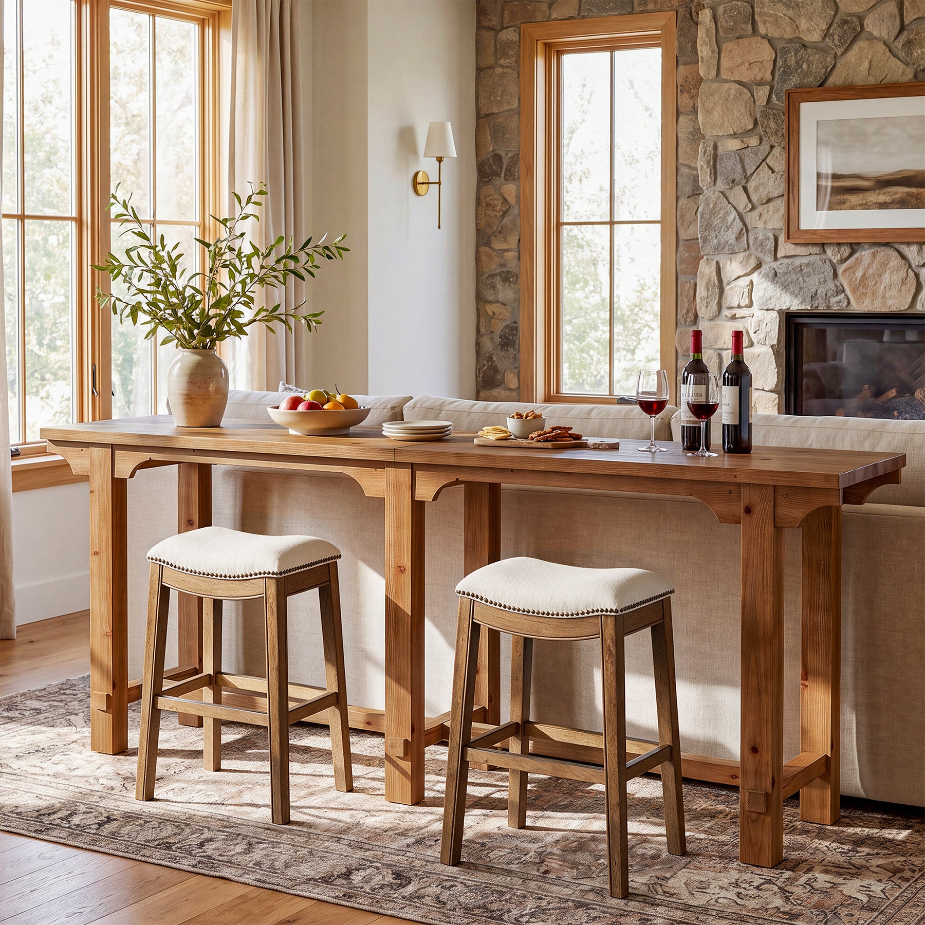 79" Extra Long Bar Table for 6-8, Counter Height Solid Wood Pub Table, Narrow High Top