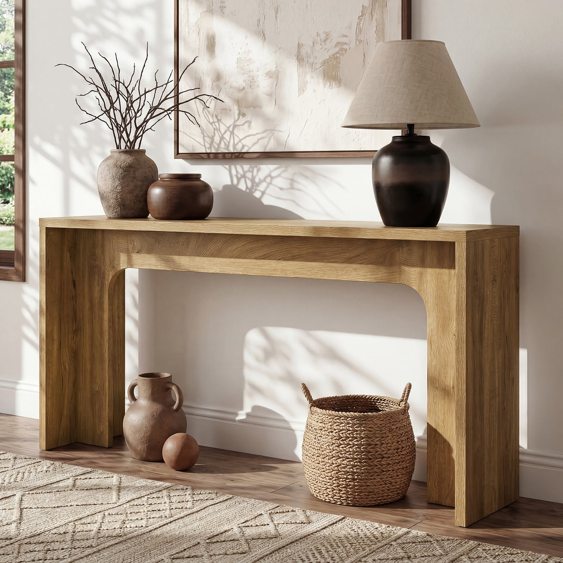 63" Narrow Console Table, Modern Minimalist Wood Entryway Table with Sturdy Base for Hallway & Behind Sofa