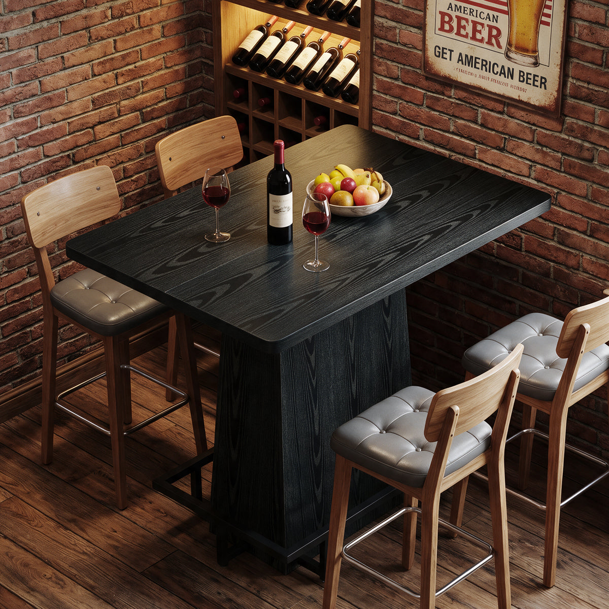 47 Inch Bar Table with Metal Footrest, Industrial Farmhouse Pub Table for Kitchen and Home Bar