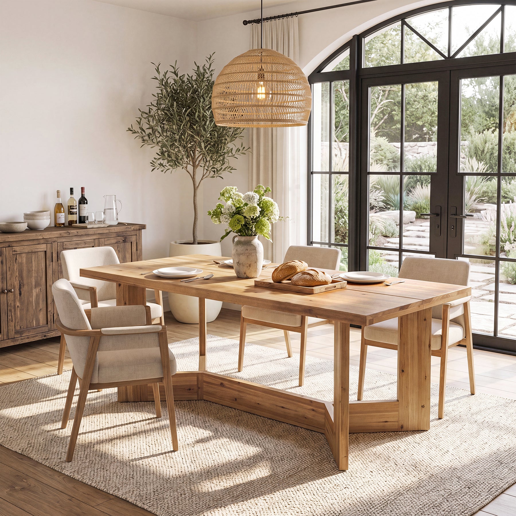63"  Solid Wood Dining Table for 6 People, Rectangle Kitchen Dinner Table for Dining Room