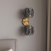 2-Light Crystal Wall Sconce,Vanity Wall Light with Textured Smoke Glass Shade 3