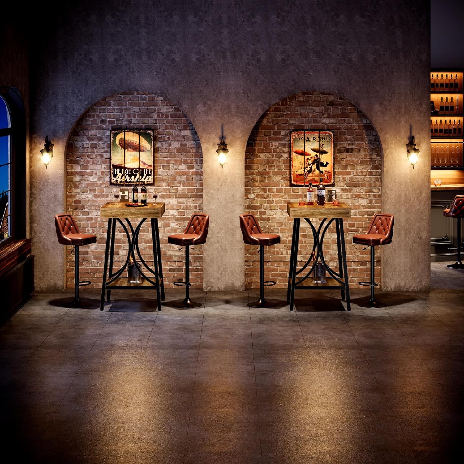 2 - Tier Bar Table, Industrial High Top & Counter Height Bistro Table with Metal Frame Tribesigns