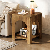 2-Tier End Table, Farmhouse Square Side Table with Arch Design 3