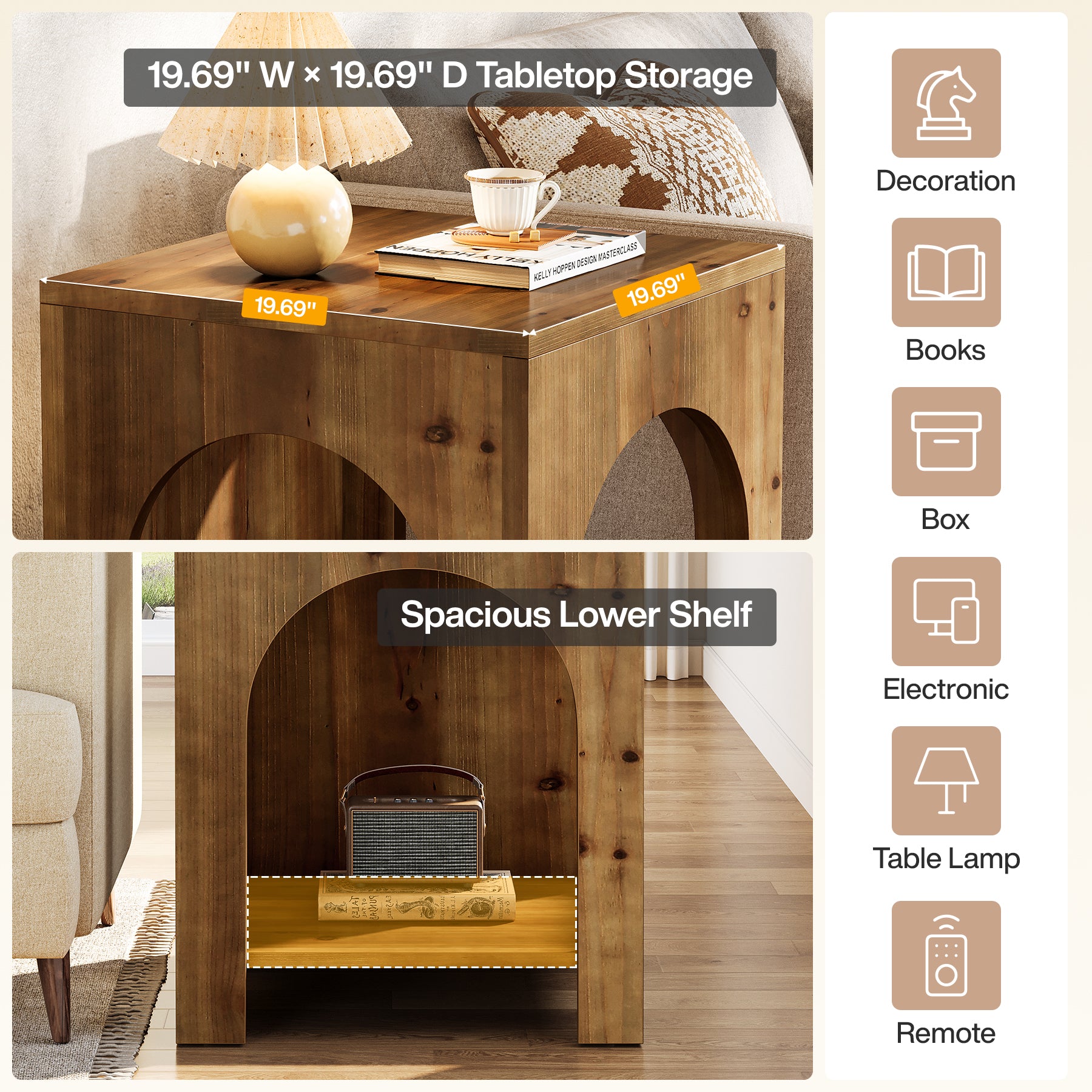 2-Tier End Table, Farmhouse Square Side Table with Arch Design8