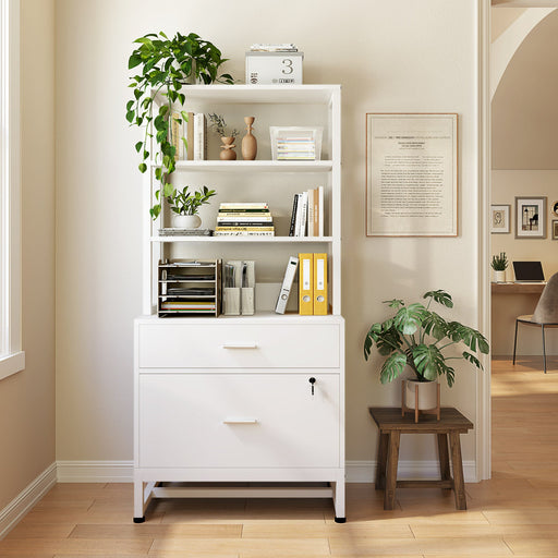 2-Drawer File Cabinet, Vertical Filing Cabinet with Lock & Bookshelf Tribesigns
