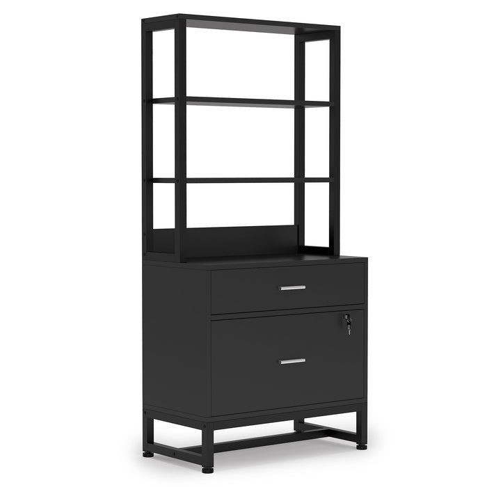 2-Drawer File Cabinet, Vertical Filing Cabinet with Lock & Bookshelf Tribesigns