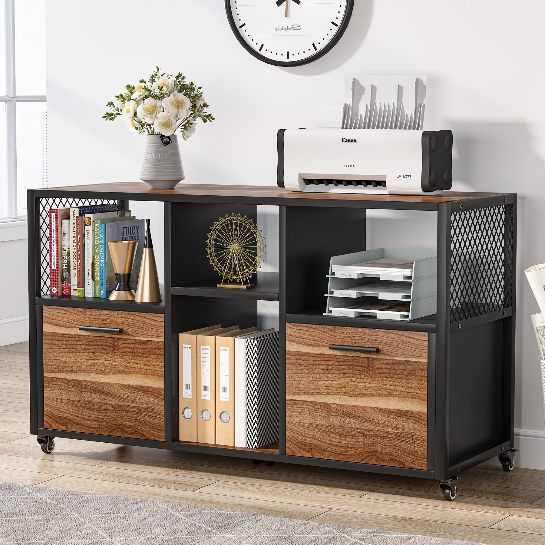 Tribesigns File Cabinet, 2 Drawer Wood Mobile Lateral Filing