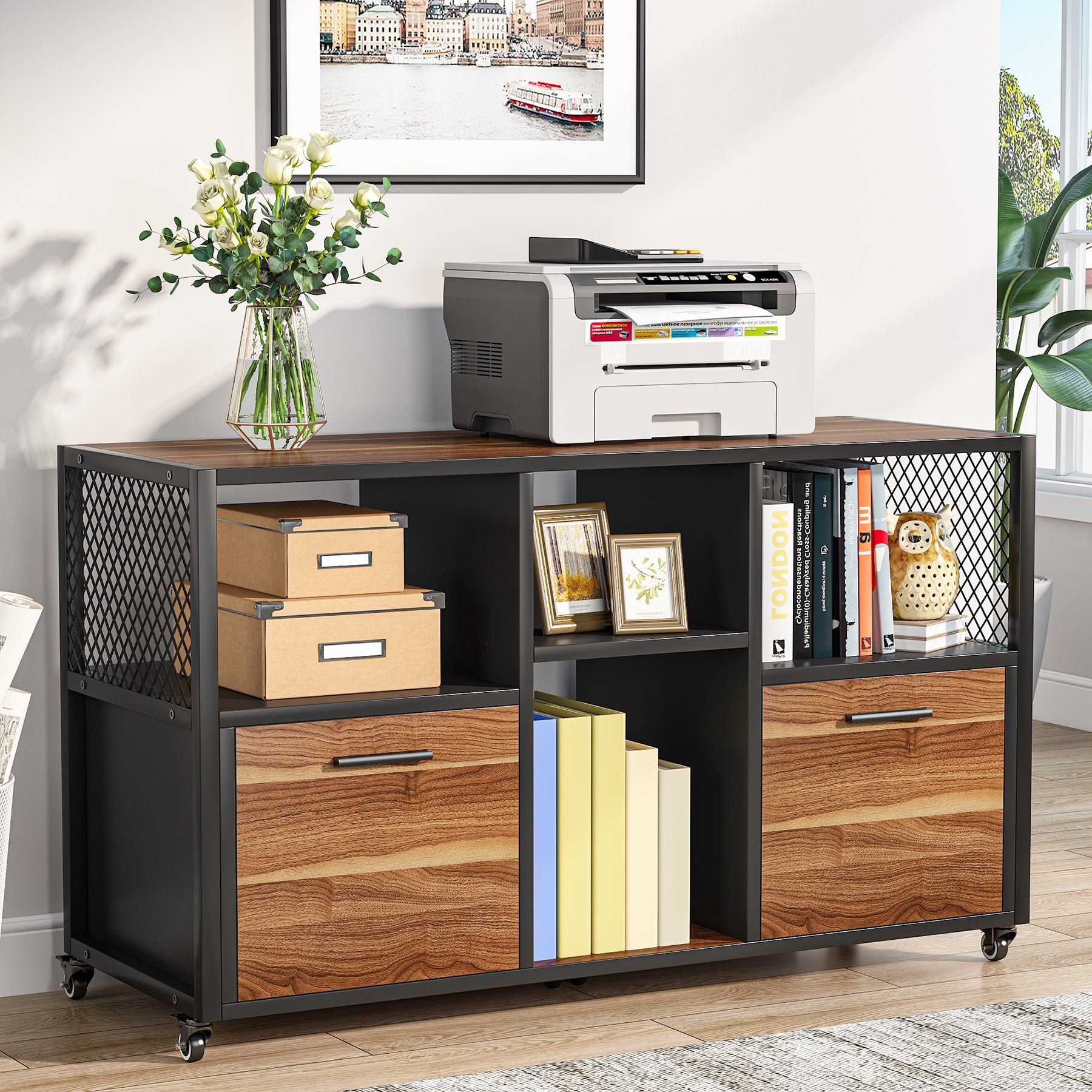 Tribesigns File Cabinet, 2 Drawer Wood Mobile Lateral Filing