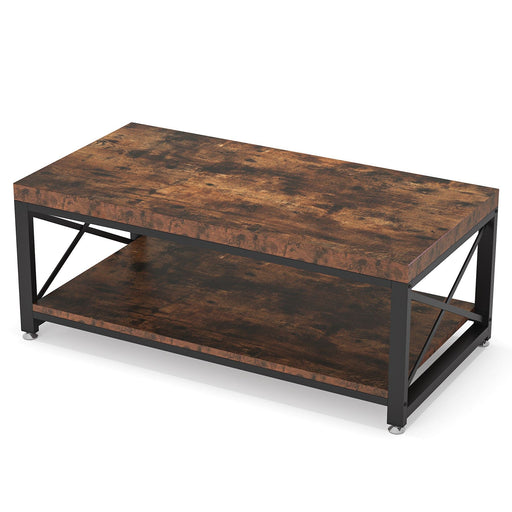 2 - Tier Coffee Table, 43" Industrial Cocktail Table with Storage Shelf Tribesigns