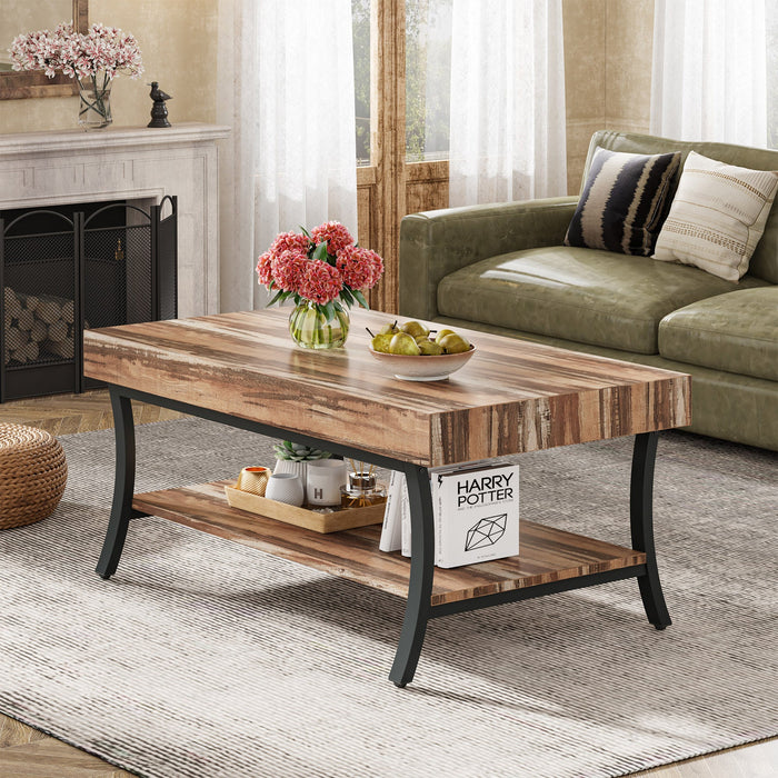 2-Tier Coffee Table,Wood Industrial Center Table with Storage Shelf Tribesigns