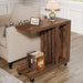 2 - Tier End Table, C - Shaped Wood Side Table with Lockable Wheels Tribesigns