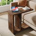 2 - Tier End Table, C - Shaped Wood Side Table with Lockable Wheels Tribesigns