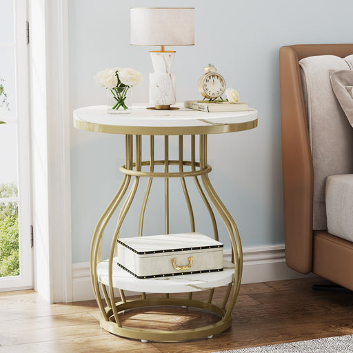 2 - Tier End Table, Modern Side Table Round Accent Table Tribesigns