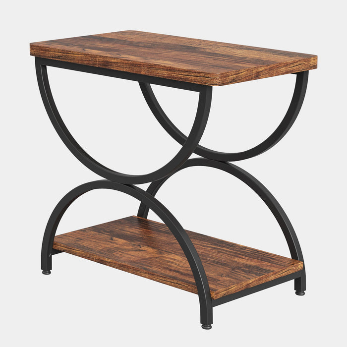 2 - Tier End Table, Rectangular Side Table with Stylish Metal Frame Tribesigns