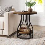2 - Tier End Table, Round Sofa Side Table with Metal Frame Tribesigns