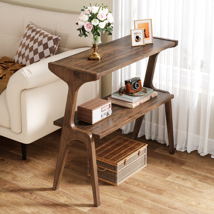 2 - Tier End Table, Slim Sofa Side Table with Storage Shelf Tribesigns