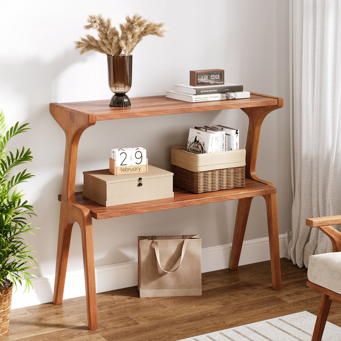 2 - Tier End Table, Slim Sofa Side Table with Storage Shelf Tribesigns