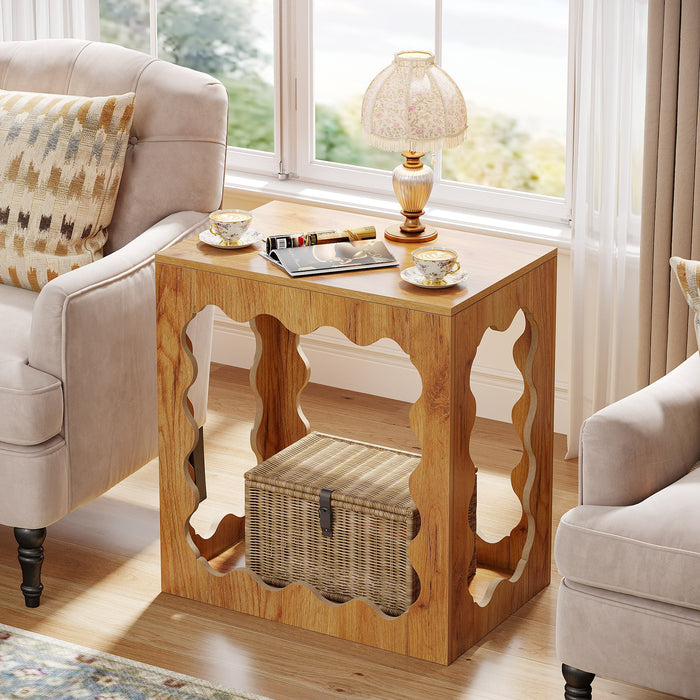 2 - tier End Table, Small Farmhouse Sofa Side table Tribesigns