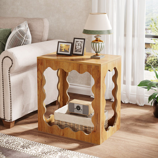 2 - tier End Table, Small Farmhouse Sofa Side table Tribesigns