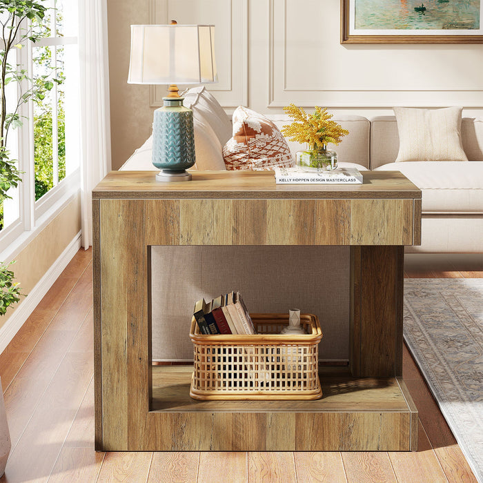 2 - Tier End Table, Small Sofa Side Table With Open Storage Shelf Tribesigns