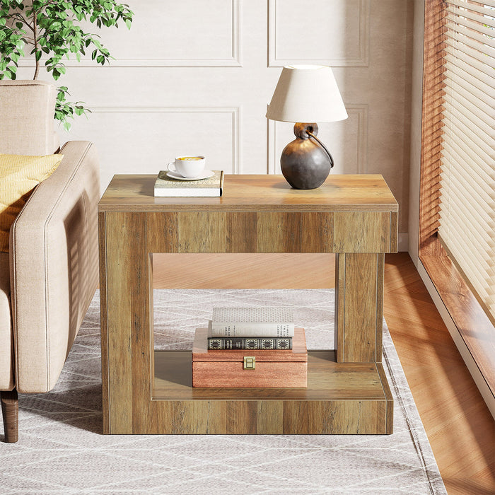 2 - Tier End Table, Small Sofa Side Table With Open Storage Shelf Tribesigns