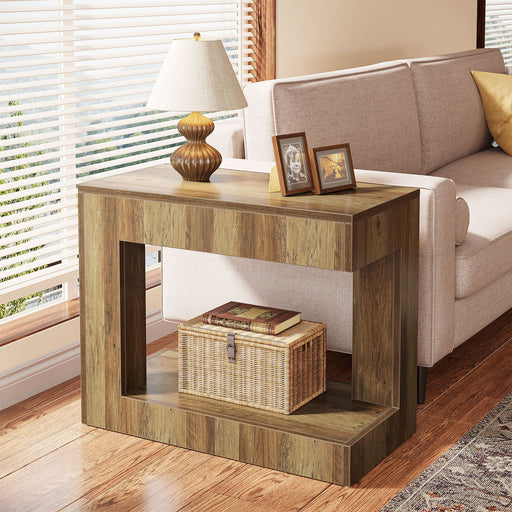 2 - Tier End Table, Small Sofa Side Table With Open Storage Shelf Tribesigns