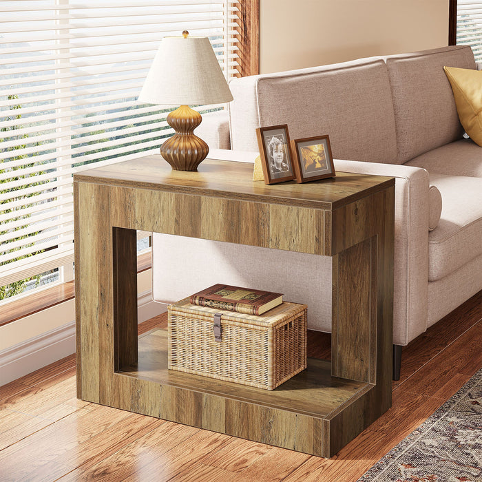 2 - Tier End Table, Small Sofa Side Table With Open Storage Shelf Tribesigns