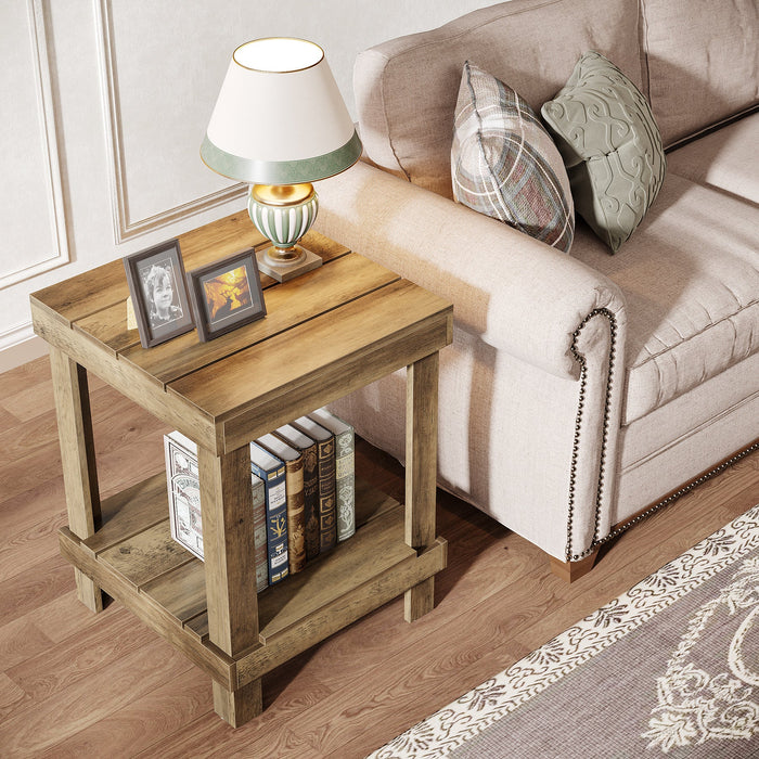 2 - Tier End Table, Square Side Table Nightstand with 2 Storage Shelves Tribesigns