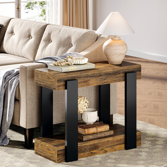 2 - Tier End Table, Wood Farmhouse Side Table for Living Room Tribesigns