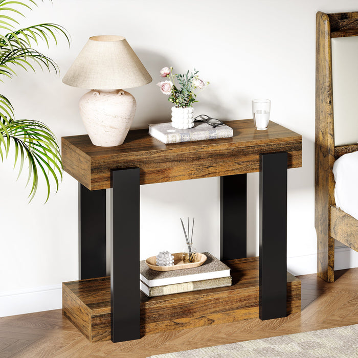 2 - Tier End Table, Wood Farmhouse Side Table for Living Room Tribesigns