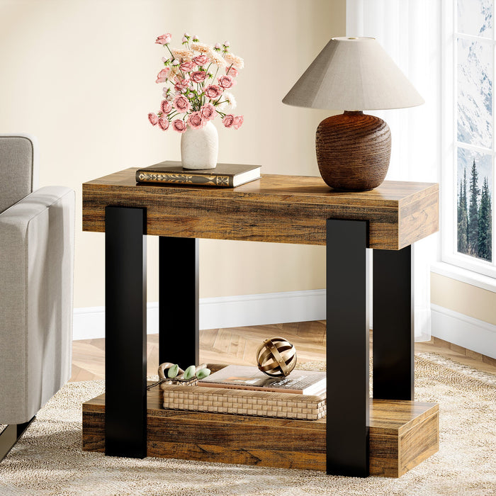 2 - Tier End Table, Wood Farmhouse Side Table for Living Room Tribesigns