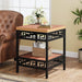 2 - Tier End Table, Wood Sofa Side Table with Metal Carving Tribesigns