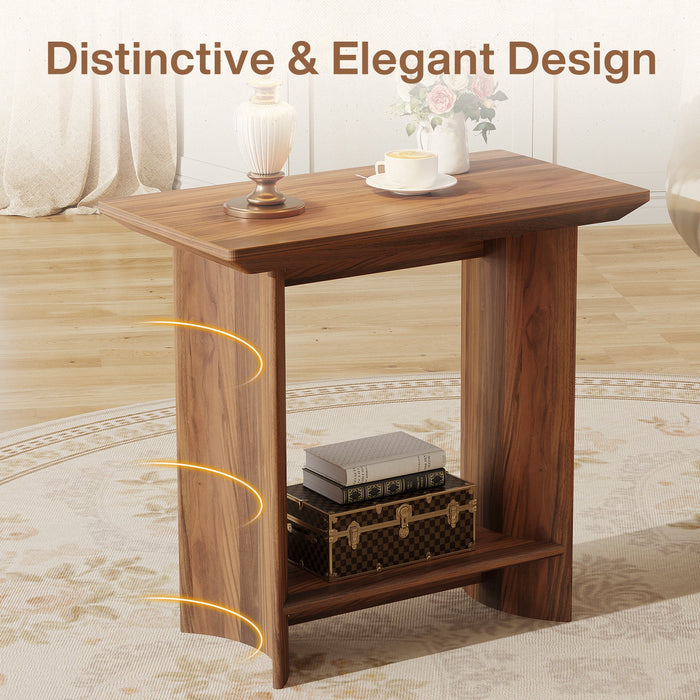 2 - Tier End Table, Wood Sofa Side Table with Storage Tribesigns