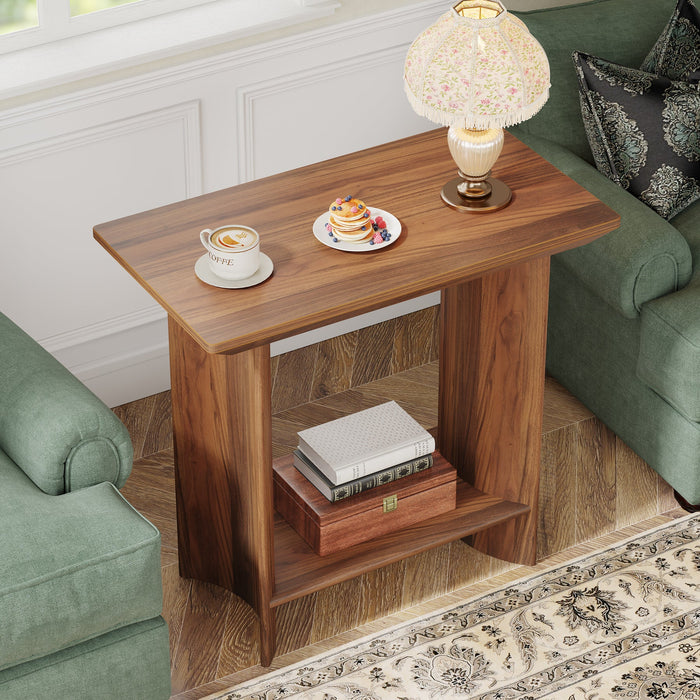 2 - Tier End Table, Wood Sofa Side Table with Storage Tribesigns