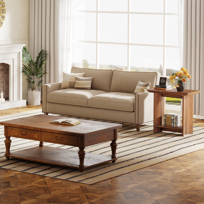 2 - Tier End Table, Wood Sofa Side Table with Storage Tribesigns