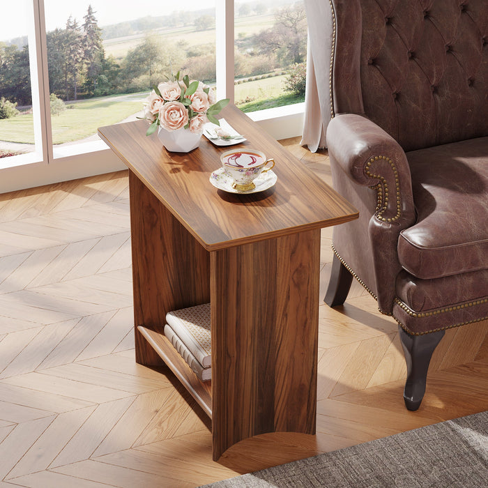 2 - Tier End Table, Wood Sofa Side Table with Storage Tribesigns