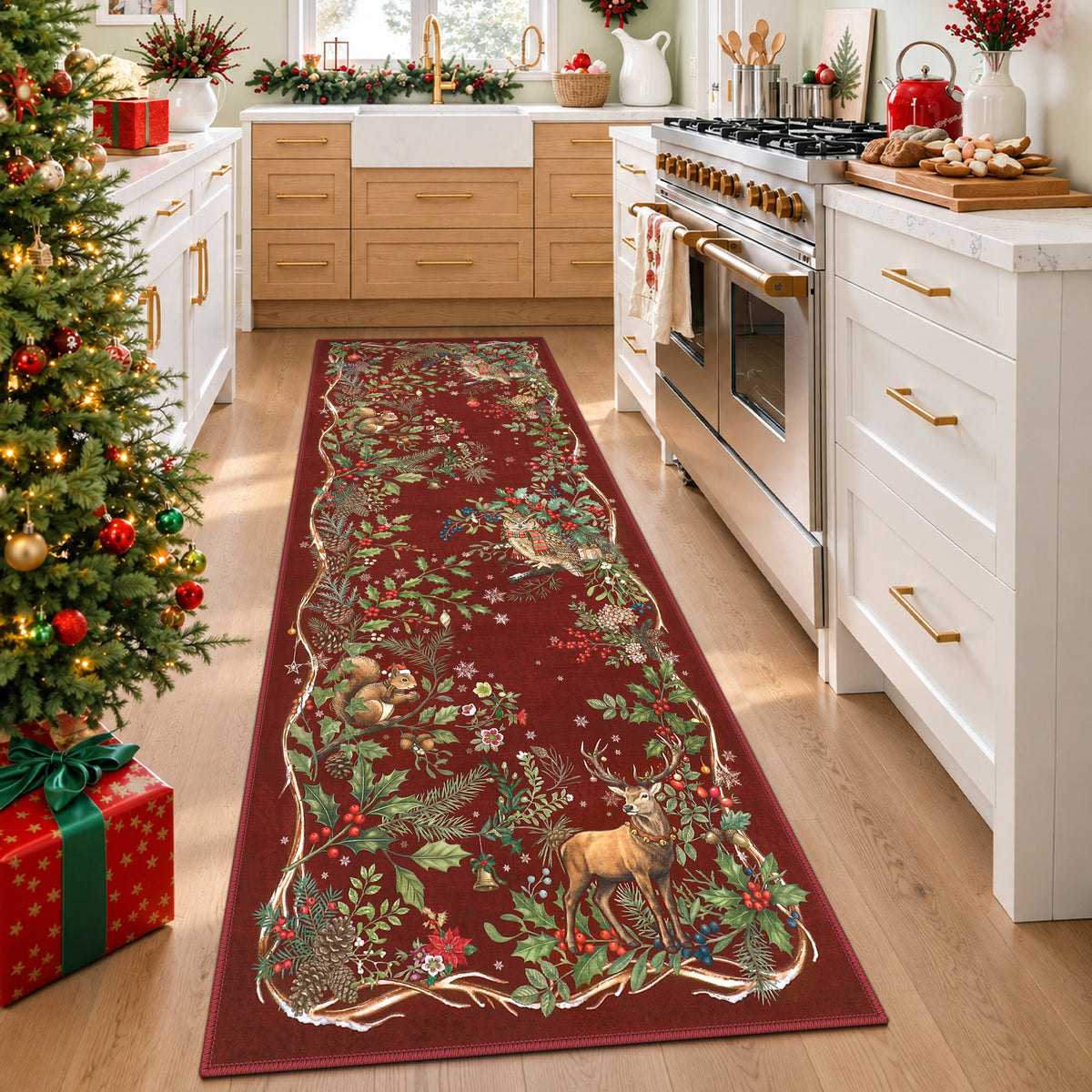Christmas Tree Area Rug - Washable Non-Slip Holiday Carpet for Living Room Bedroom