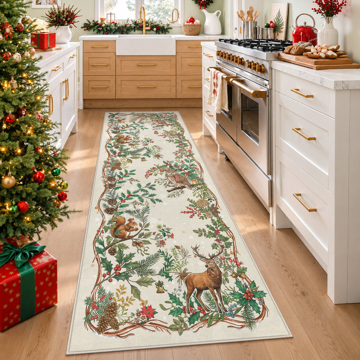 Christmas Tree Area Rug - Washable Non-Slip Holiday Carpet for Living Room Bedroom