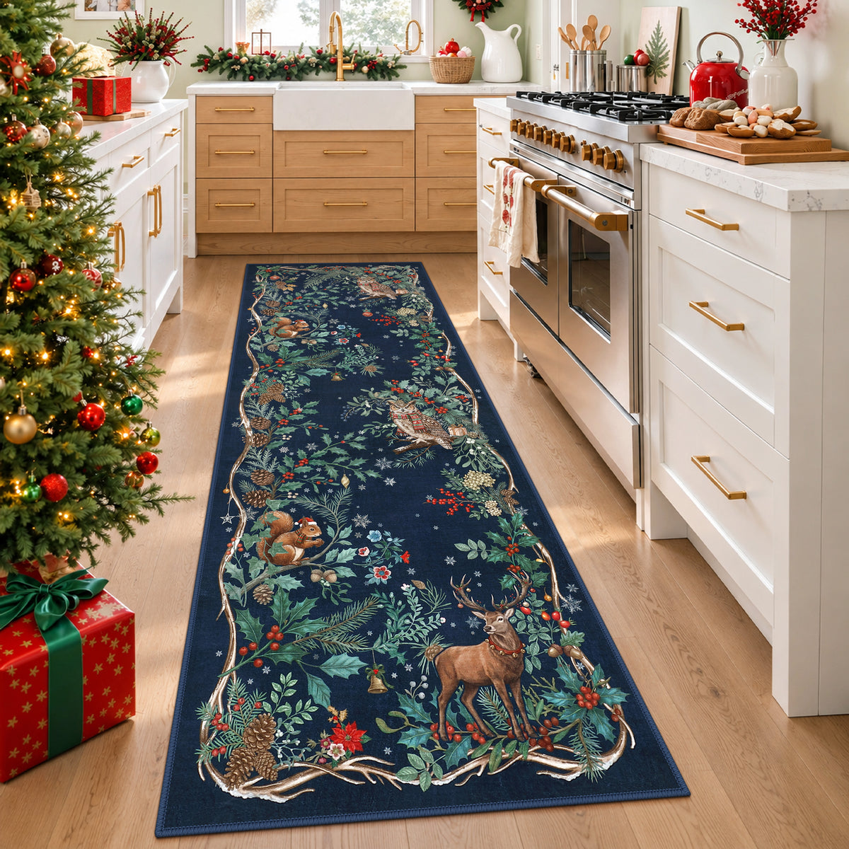 Christmas Tree Area Rug - Washable Non-Slip Holiday Carpet for Living Room Bedroom