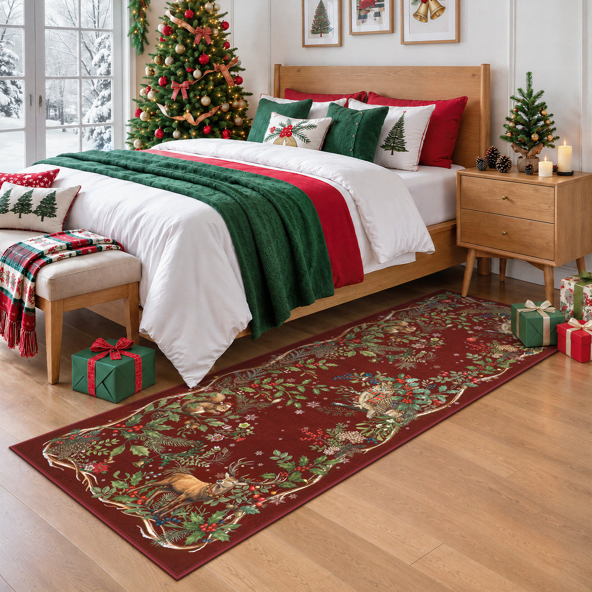 Christmas Tree Area Rug - Washable Non-Slip Holiday Carpet for Living Room Bedroom