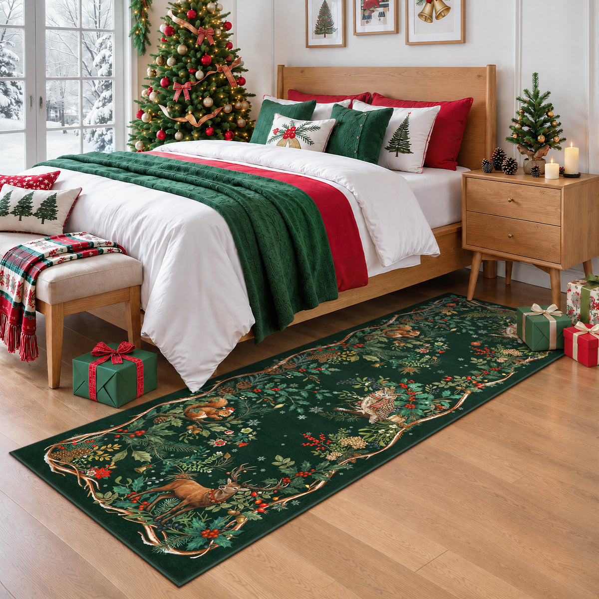 Christmas Tree Area Rug - Washable Non-Slip Holiday Carpet for Living Room Bedroom