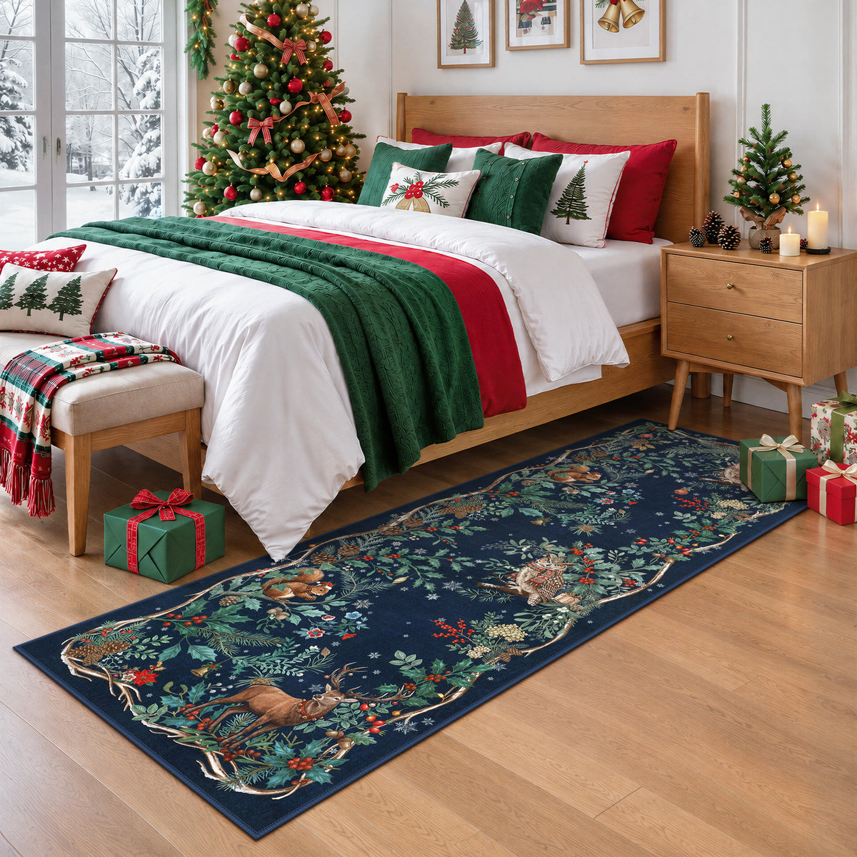 Christmas Tree Area Rug - Washable Non-Slip Holiday Carpet for Living Room Bedroom