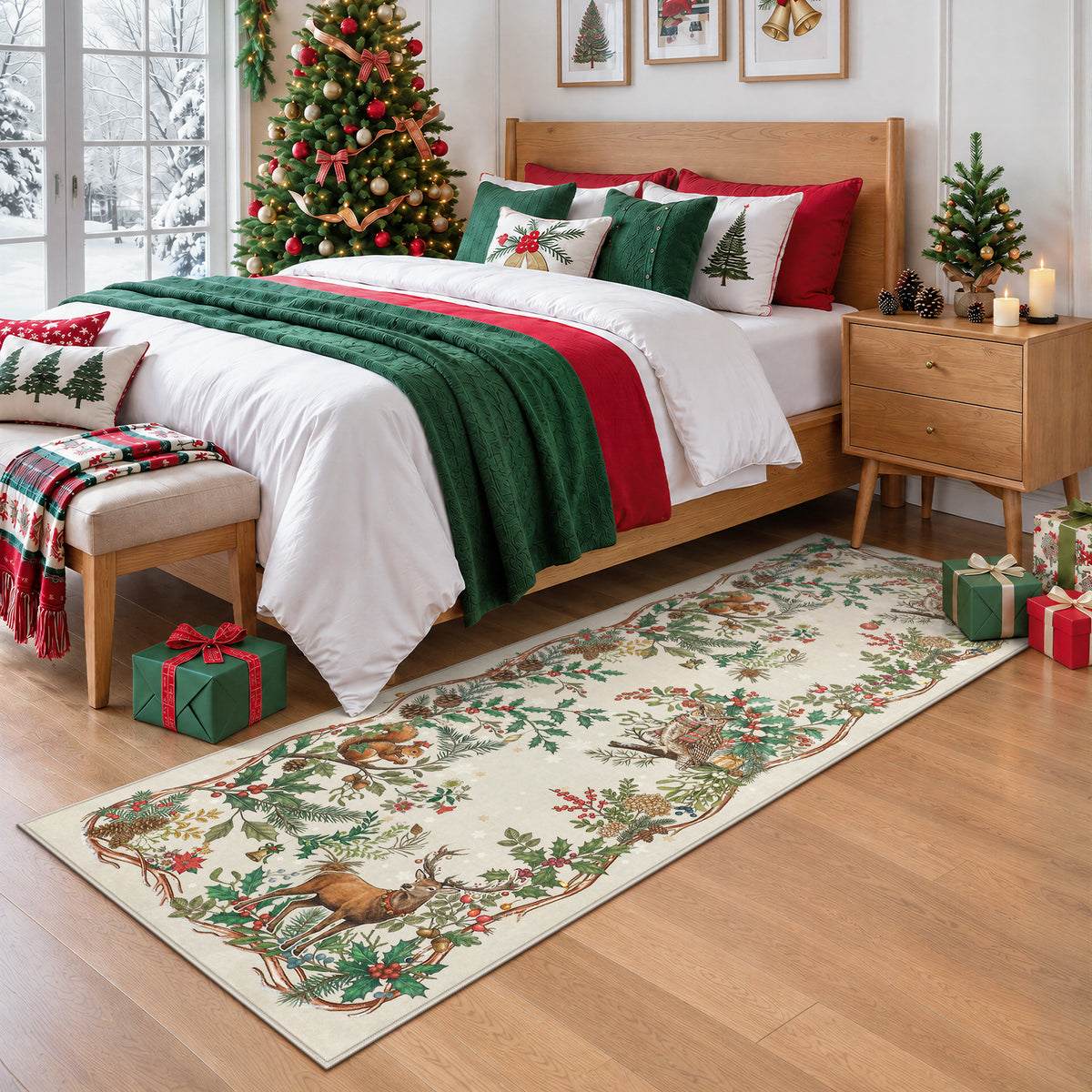 Christmas Tree Area Rug - Washable Non-Slip Holiday Carpet for Living Room Bedroom