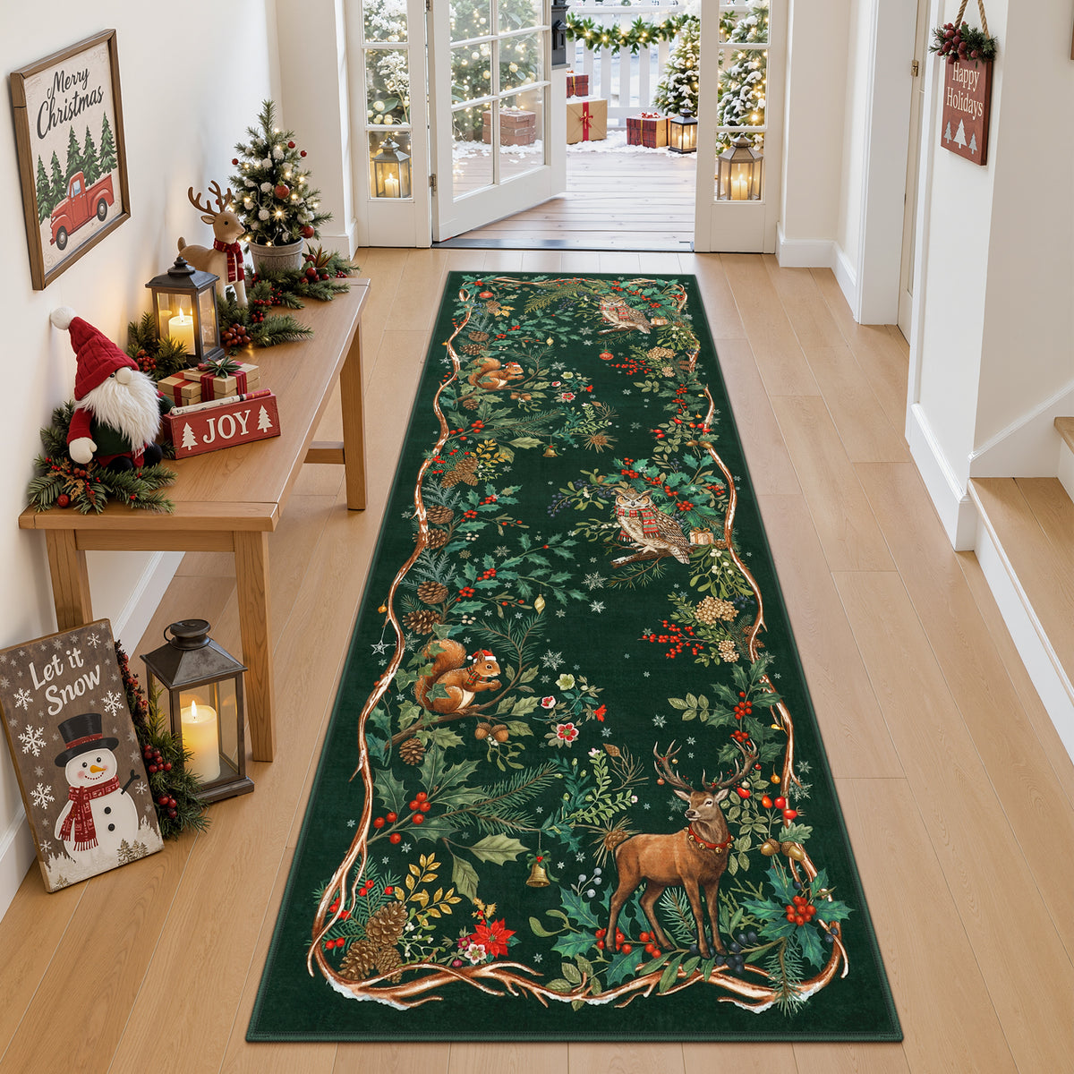Christmas Tree Area Rug - Washable Non-Slip Holiday Carpet for Living Room Bedroom