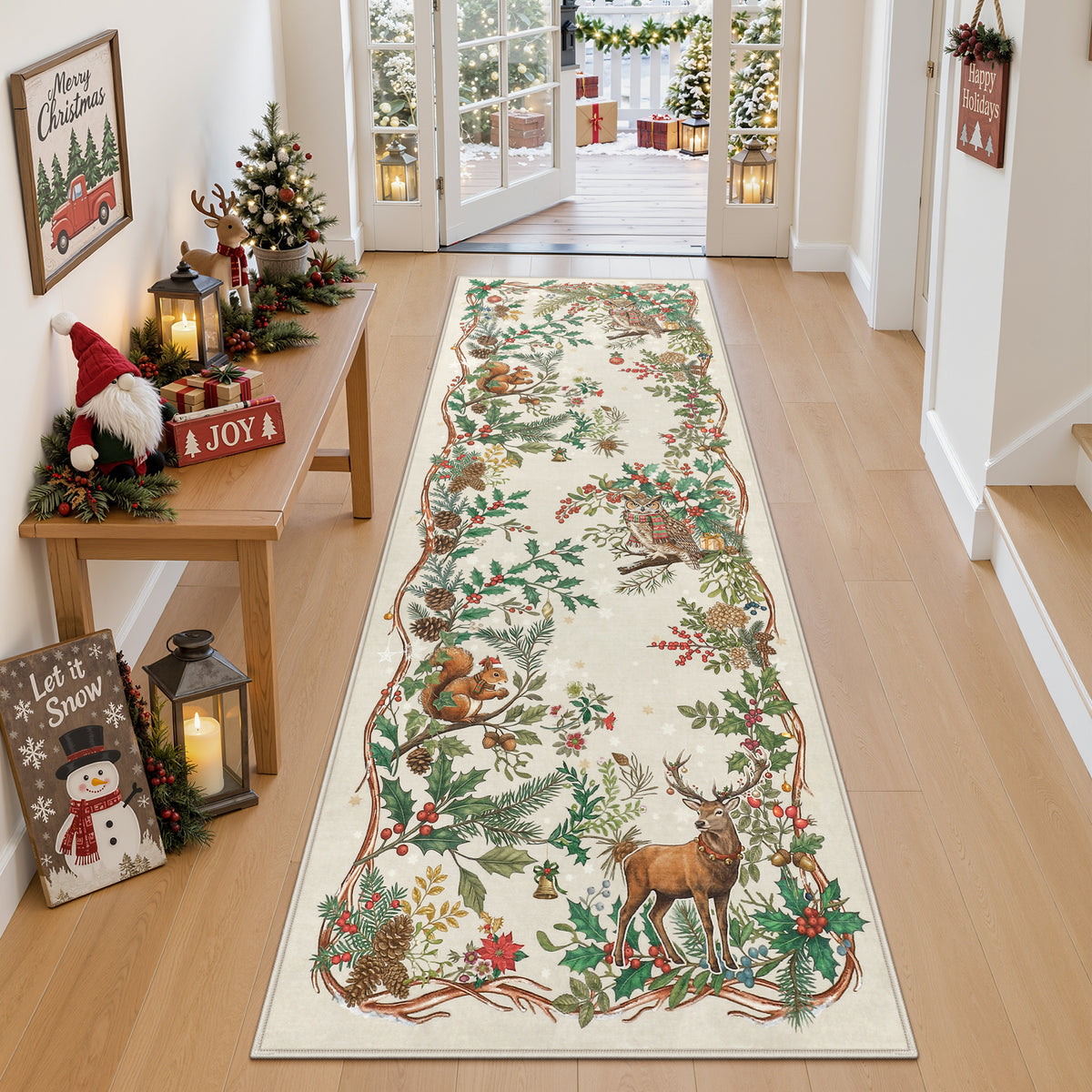 Christmas Tree Area Rug - Washable Non-Slip Holiday Carpet for Living Room Bedroom