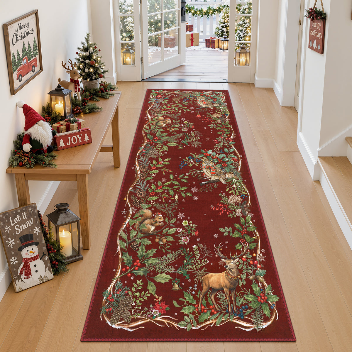 Christmas Tree Area Rug - Washable Non-Slip Holiday Carpet for Living Room Bedroom