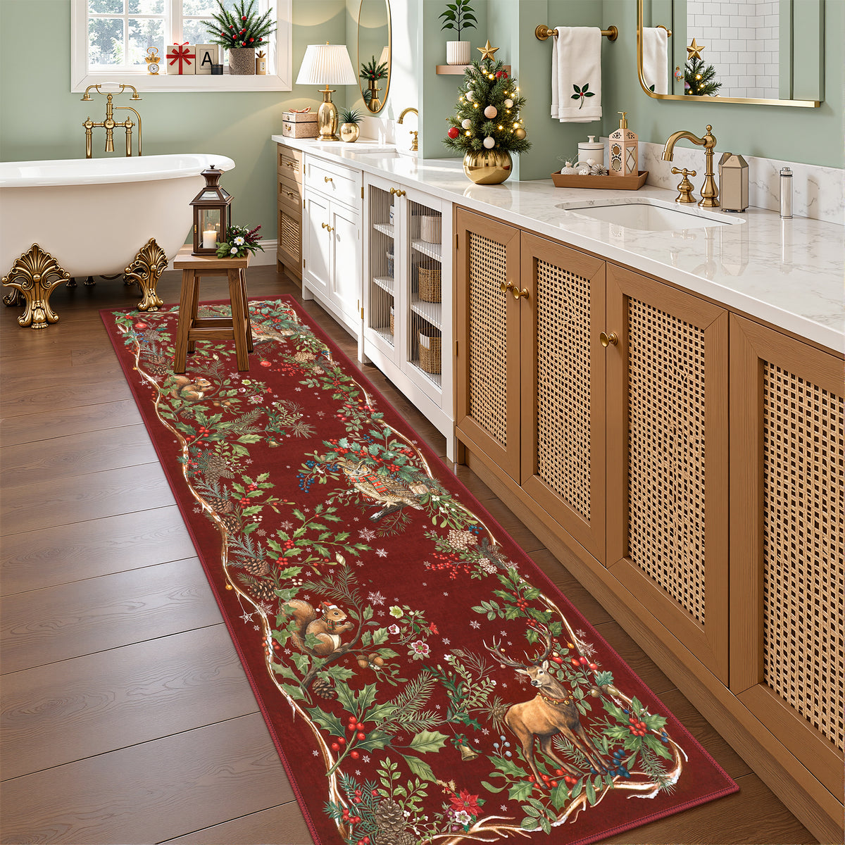 Christmas Tree Area Rug - Washable Non-Slip Holiday Carpet for Living Room Bedroom